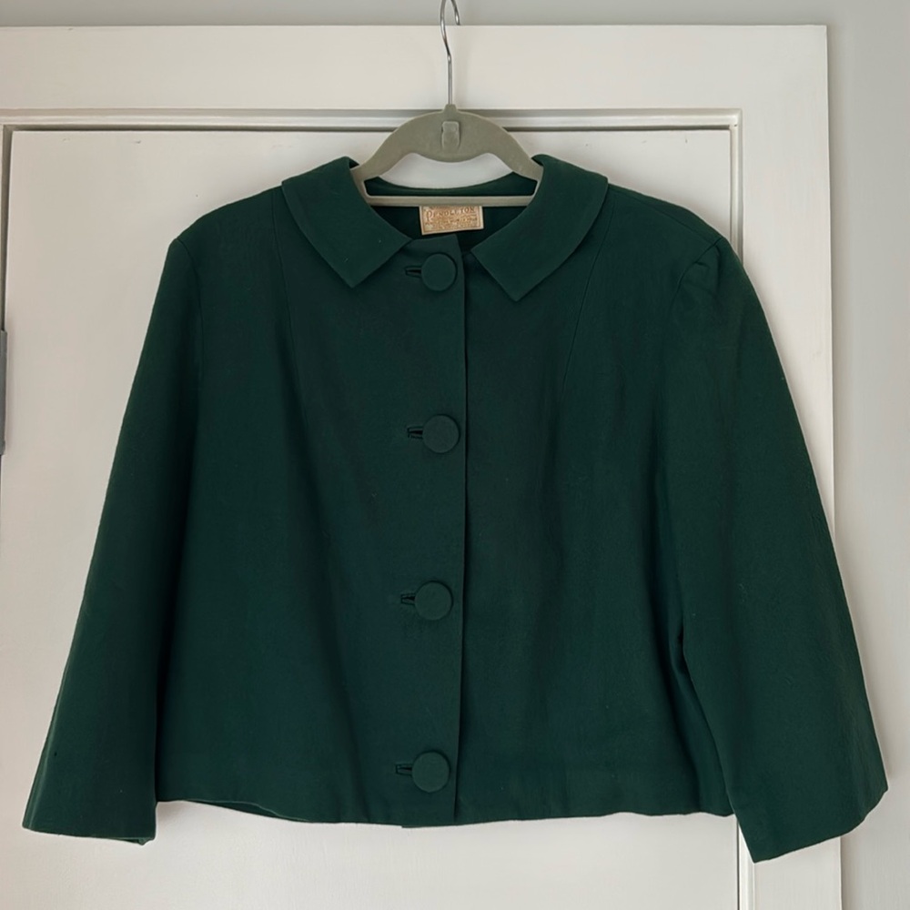 Vintage Wool Pendleton Jacket, Teal with Round Button Closure